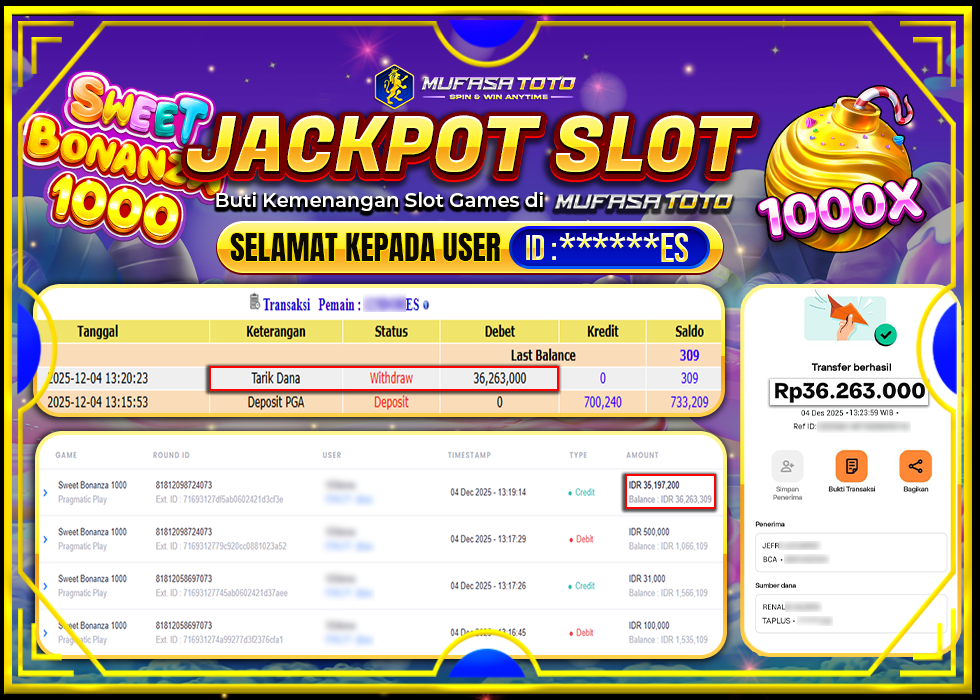 MUFASATOTO JACKPOT PRAGMATIC PLAY Rp.36.263.000|LUNAS